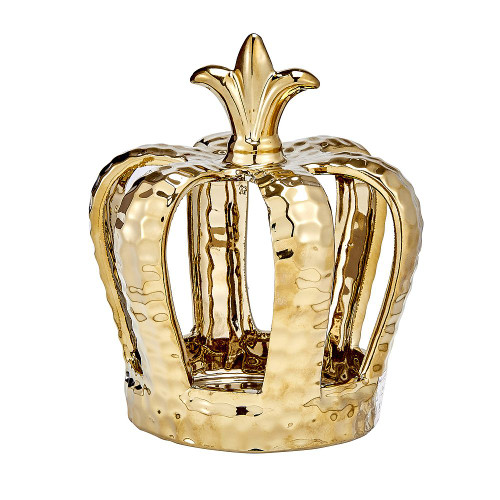 Ornate Ceramic Crown Centerpiece With Hammered Gold Finish