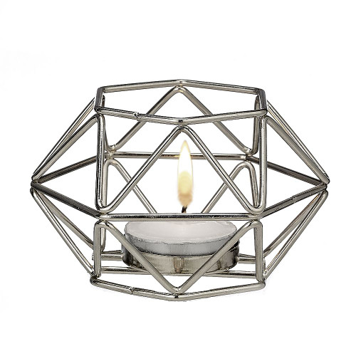 Silver Hexagon Geometric Votive Candle Holder