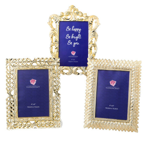 Electroplate Gold 4X6 Inch Frames Set of 3 Assorted Styles