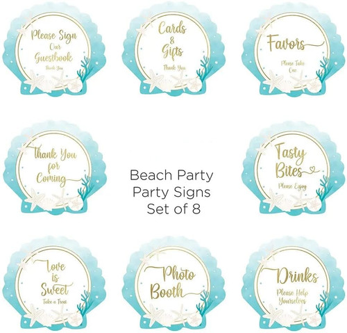 Beach Party Decor Sign Kit Set of of 8