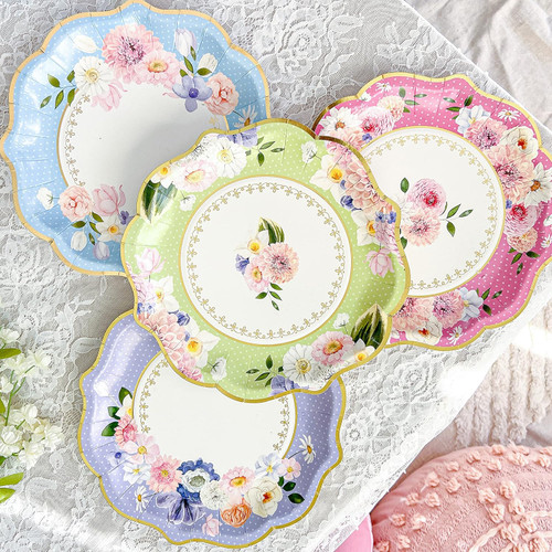 Tea Time Party 9 Inch Assorted Paper Plates Set of 16