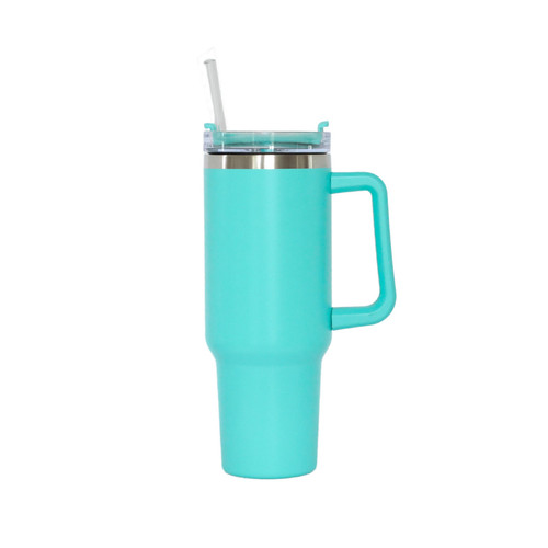40 Ounce Aqua Stainless Steel Tumbler With Handle & Straw