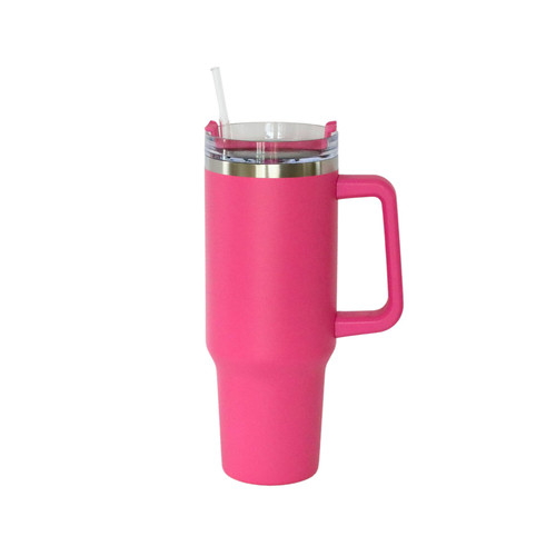40 Ounce Hot Pink Stainless Steel Tumbler With Handle & Straw
