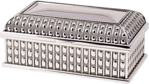 Beaded Antique Silver Finish Metal Rectangle Ring Box