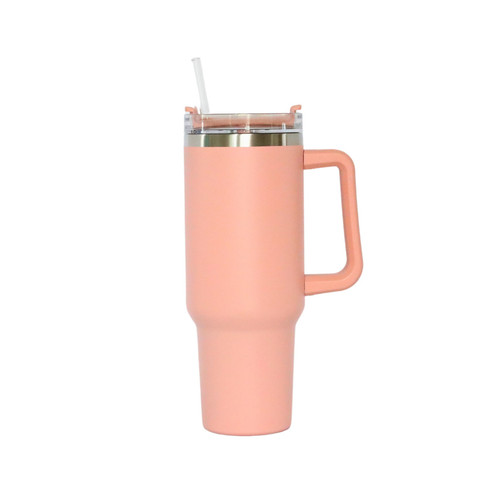 40 Ounce Peach Stainless Steel Tumbler With Handle & Straw