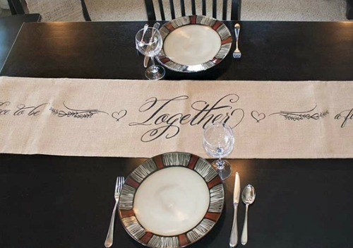 'Together' Printed Burlap Table Runner