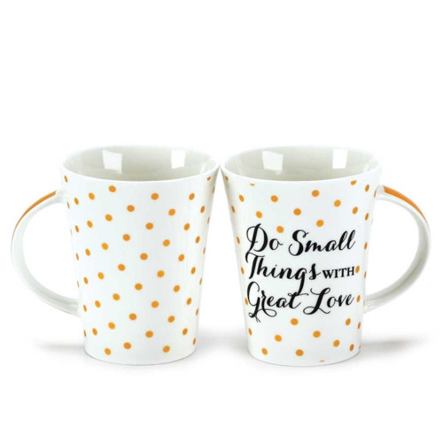 'With Great Love' White Mug with Gold Spots Set of 2