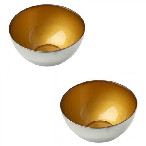 Handcrafted Glass Set of 2 Condiment Bowl in Silver with Gold 