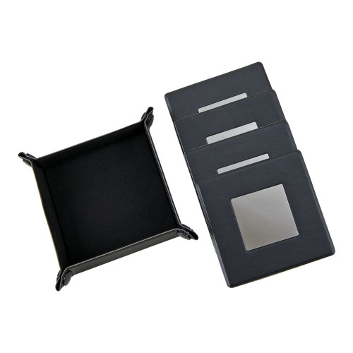 Gift Boxed Black Leatherette  Snap Tray and 4 Coasters 