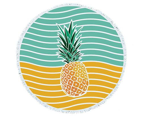 59" Round 100% Cotton  Terry Beach Towel with Pineapple and Stripes design