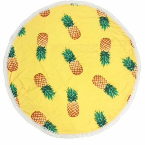 59 Inch Round 'Multi Pineapple' Print Fringed Beach Towel