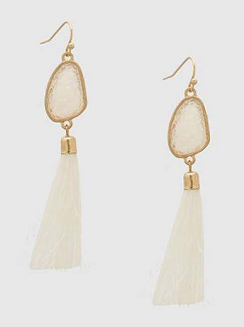 Druzy Thread Tasseled Drop Earrings in  Cream 