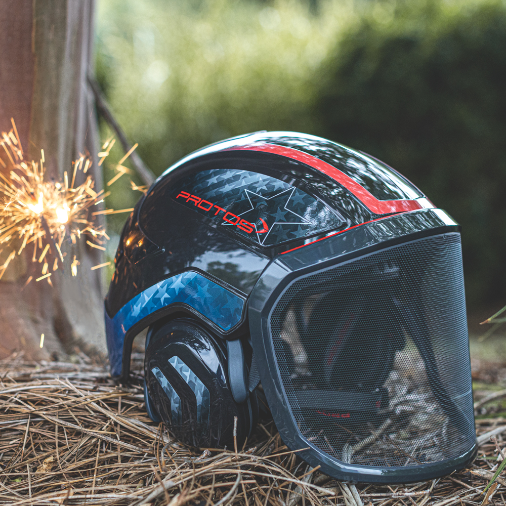 Protos Arborist Helmet System - Black Stars & Stripes - TreeStuff.com
