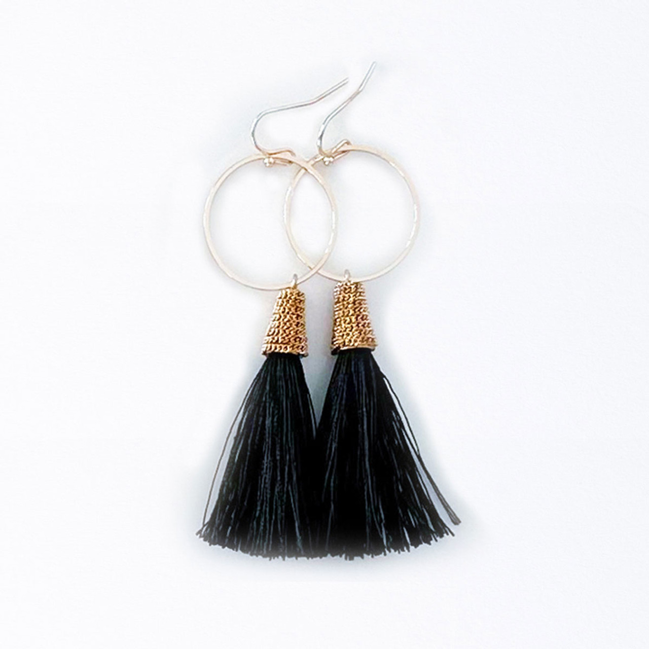 Beaded Tassel with Gold Stud Earring Black Drop Dangle Earring, Boho C –  Urban Flair USA