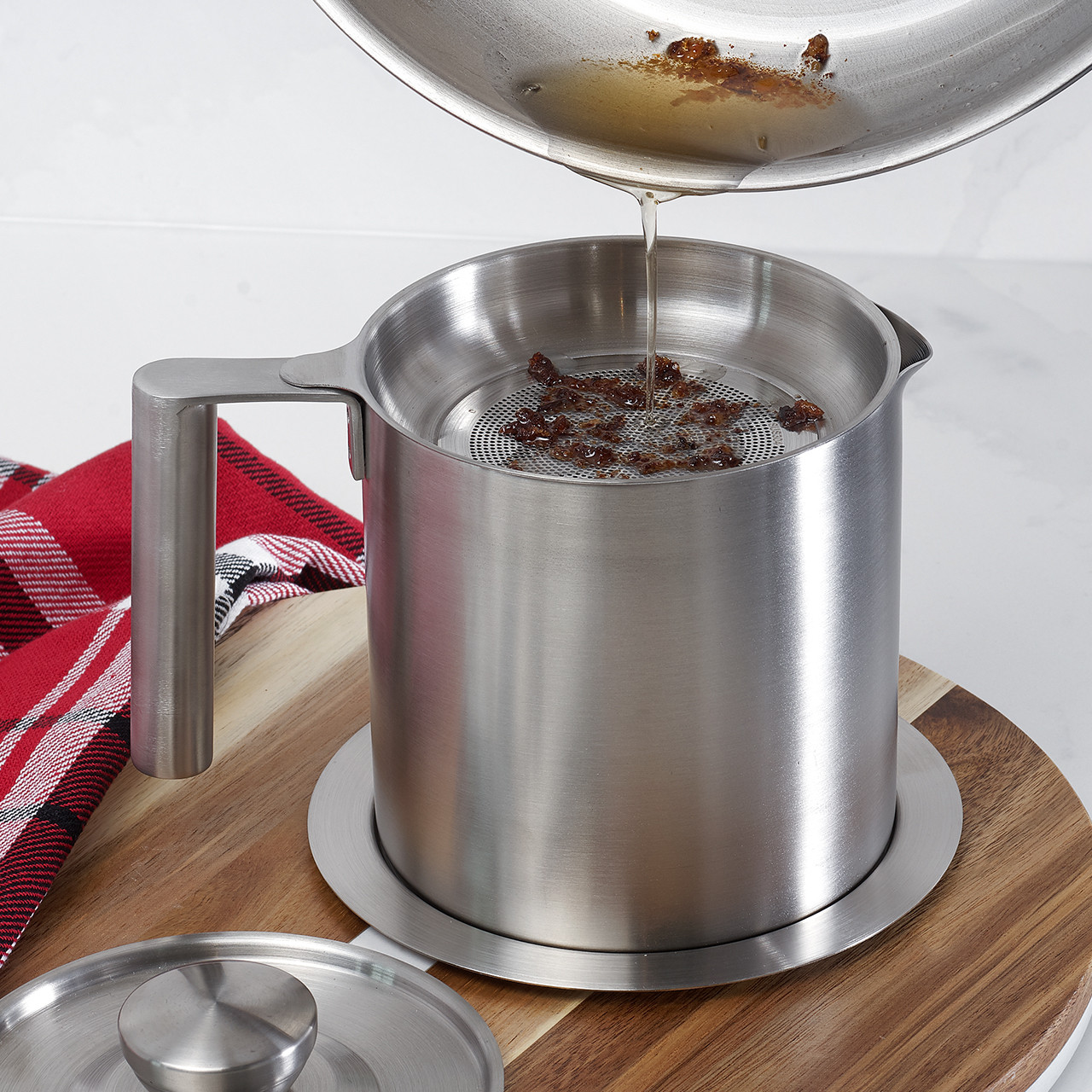 Stainless Steel Grease Container with Strainer, Bacon Grease