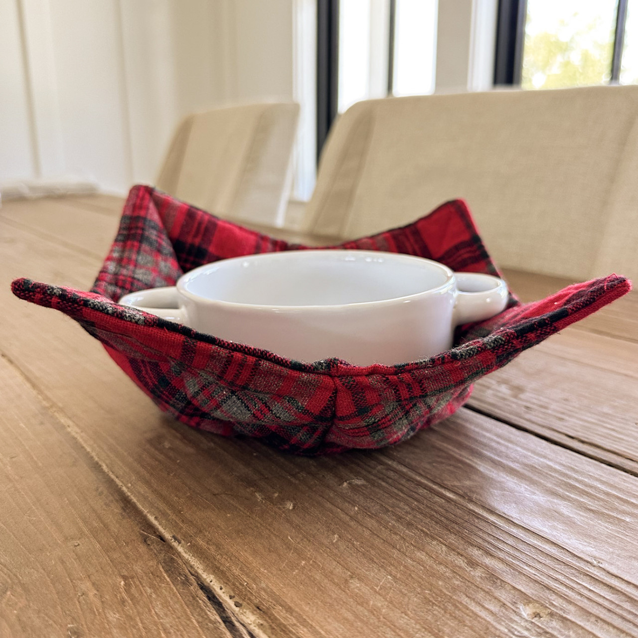 Red Plaid Soup Bowl Cozy - Charleston Wrap