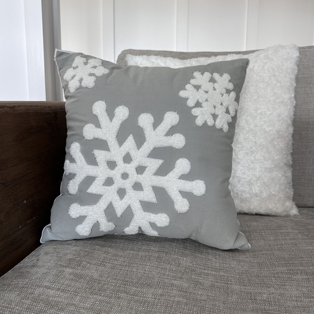 Winter Wonder Lane Red & White Embroidered Snowflake Throw Pillow