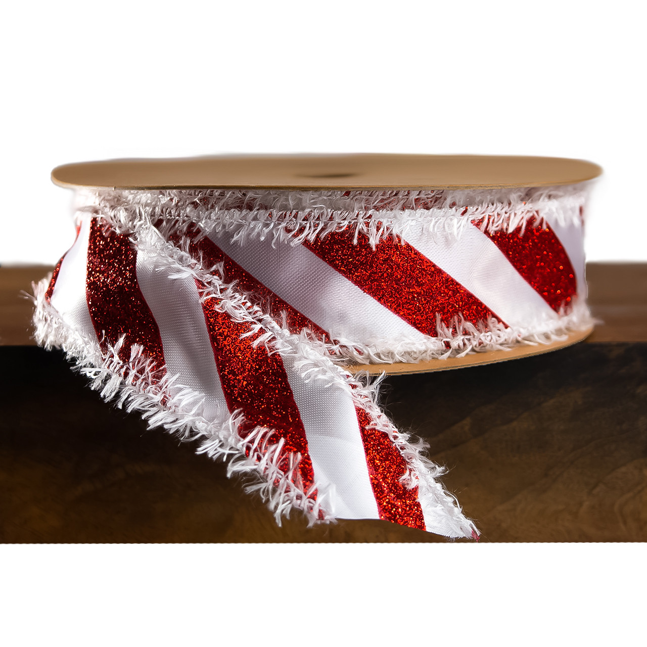 Red Metallic Candy Cane on White Ribbon