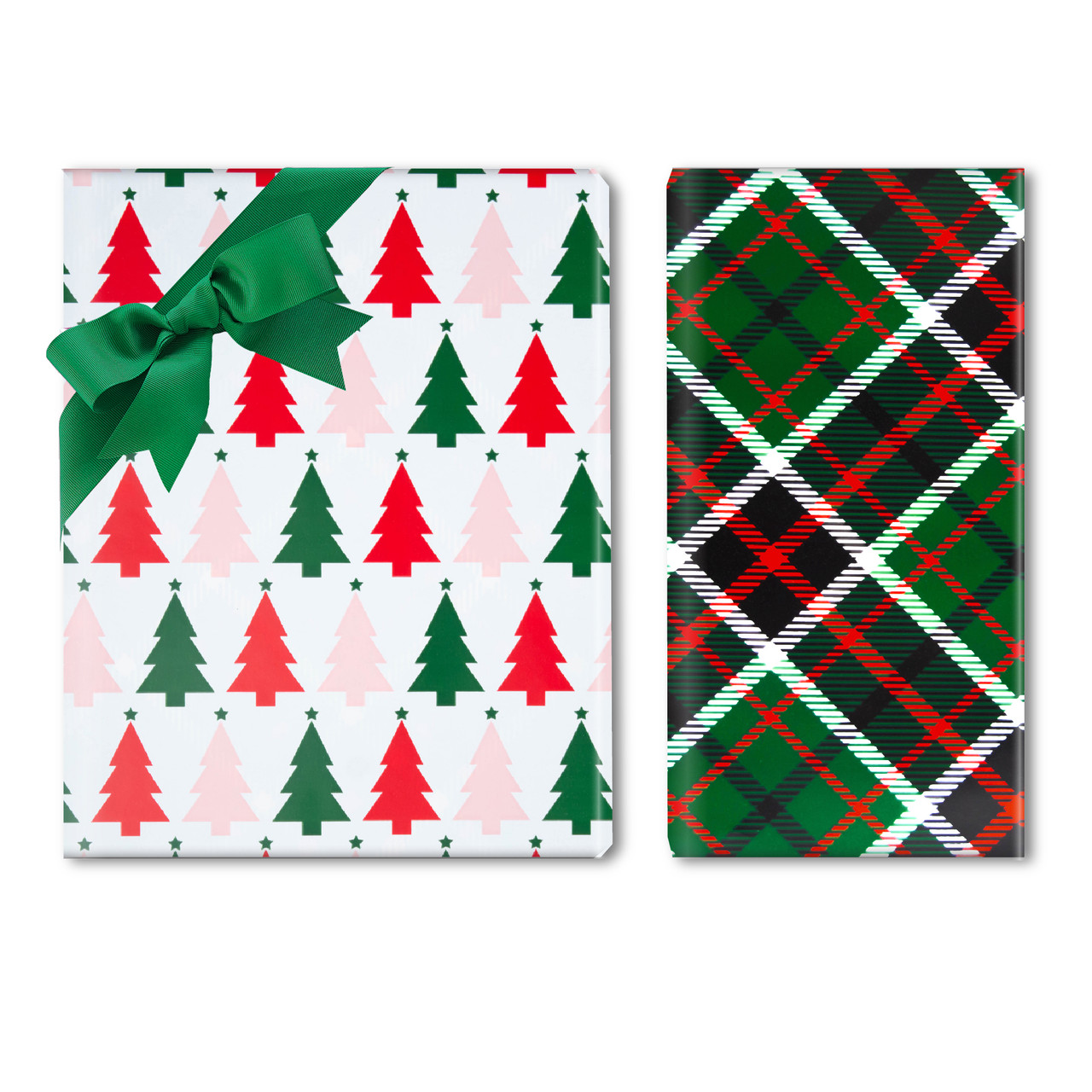 Gift Wrap & Accessories - Print & Plaid Trees Reversible Gift Wrap