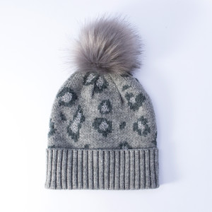Gray Leopard Pom Beanie Gray Leopard Pom Beanie