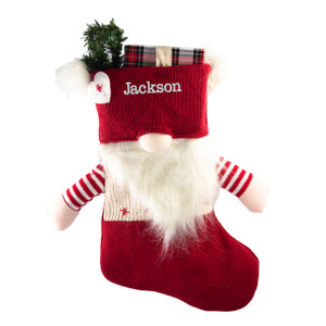 Deep Red Gnome Stocking- Embroidered Deep Red Gnome Stocking- Embroidered
