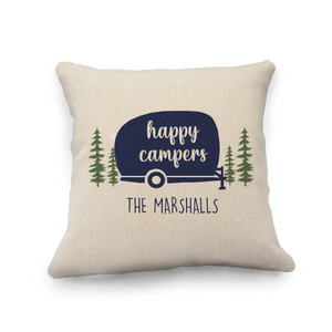 Happy Camper Natural Pillow Cover
