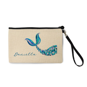 Blue Mermaid Tail Natural Zip Pouch