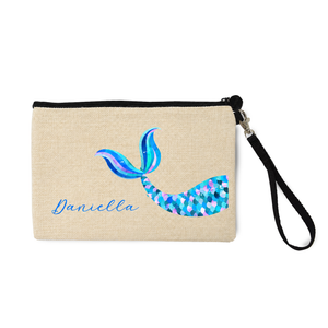 Blue Mermaid Tail Natural Zip Pouch