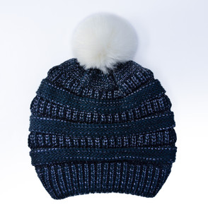 Metallic Navy Pom Beanie