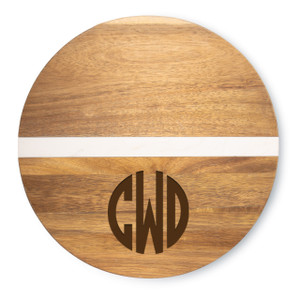 Acacia & Stone Reversible Round Board- Engraved Circle Monogram