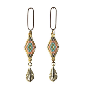 Aztec & Gold Leaves Drop Earrings