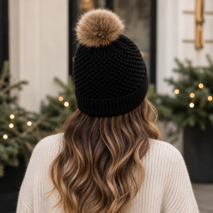 Bubble Knit Pom Beanie - Midnight