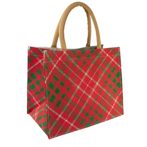 Merry Plaid Medium Burlap Gift Tote Merry Plaid Medium Burlap Gift Tote