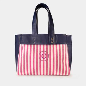 Carson Tote- Hot Pink Stripes- Embroidered Carson Tote- Hot Pink Stripes- Embroidered