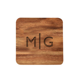 Acacia Coaster - Engraved Split Monogram Acacia Coaster - Engraved Split Monogram