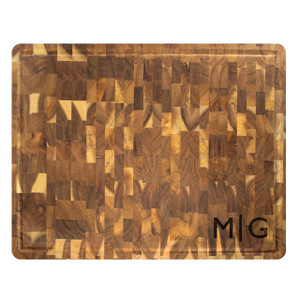 Acacia Rectangular End Grain Board - Engraved Split Monogram