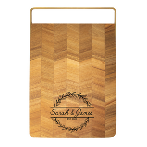 Acacia Chevron Board & Gold Handle - Engraved Wreath Acacia Chevron Board & Gold Handle - Engraved Wreath