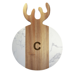 Antler Acacia & Stone Round Board - Engraved Letter