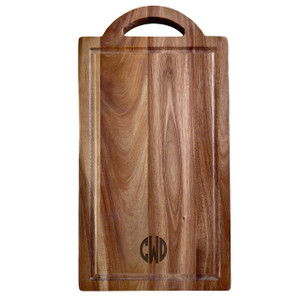 Acacia Handled Board- Engraved Circle Monogram Acacia Handled Board- Engraved Circle Monogram