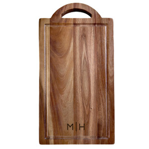 Acacia Handled Board- Engraved Split Monogram Acacia Handled Board- Engraved Split Monogram