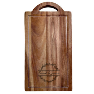 Acacia Handled Board- Engraved Wreath Banner Acacia Handled Board- Engraved Wreath Banner