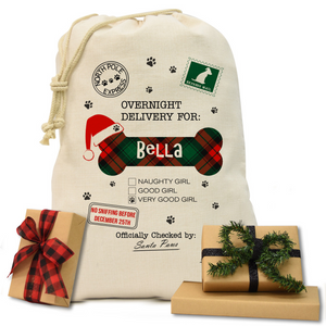 Plaid Bone Natural Drawstring Gift Sack
