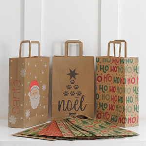 Festive Kraft Paper Gift Bags - Set of 14