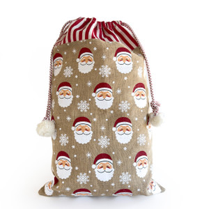 Santa Faces Burlap Drawstring Gift Sack - NEW Santa Faces Burlap Drawstring Gift Sack - NEW