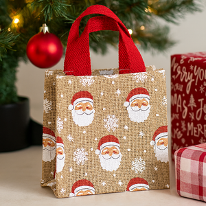 Santa Faces Small Burlap Gift Tote - NEW Santa Faces Small Burlap Gift Tote - NEW