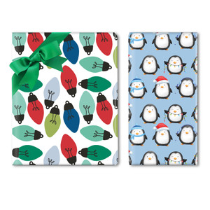 Festive Penguins & Lights Roll Wrap