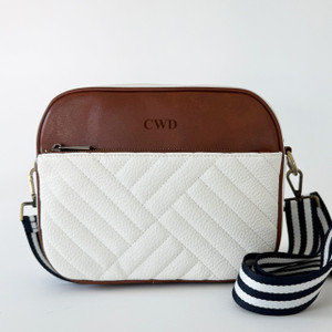Commuter Crossbody Bag- White/Brown - Stamped - NEW Commuter Crossbody Bag- White/Brown - Stamped - NEW