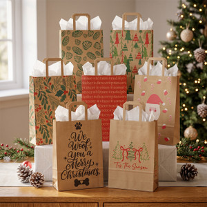 Holiday Kraft Paper Gift Bags - NEW