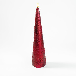 Ruby Snowburst Flameless Cone Candle