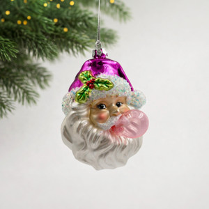 Bubble Gum Glass Santa Ornament